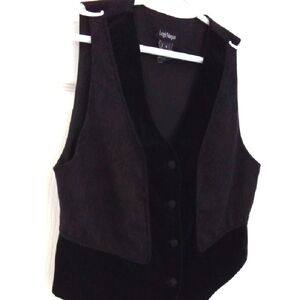 Leigh Morgan Women's Black Floral Jacquard Vest Velvet Trim Sz Medium